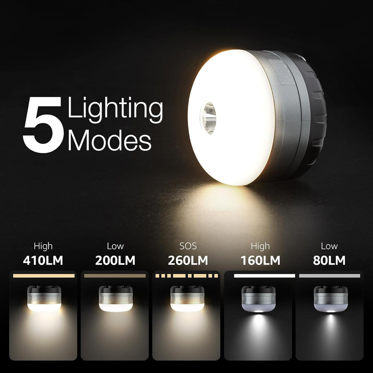 LE LED Campinglampe, Wiederaufladbare Suchscheinwerfer, tragbar & handlich, mit Haken, 3 Helligkeiten Dimmbar Notfallleuchte für Stromausfällen, Wandern, Camping, Notfall usw.