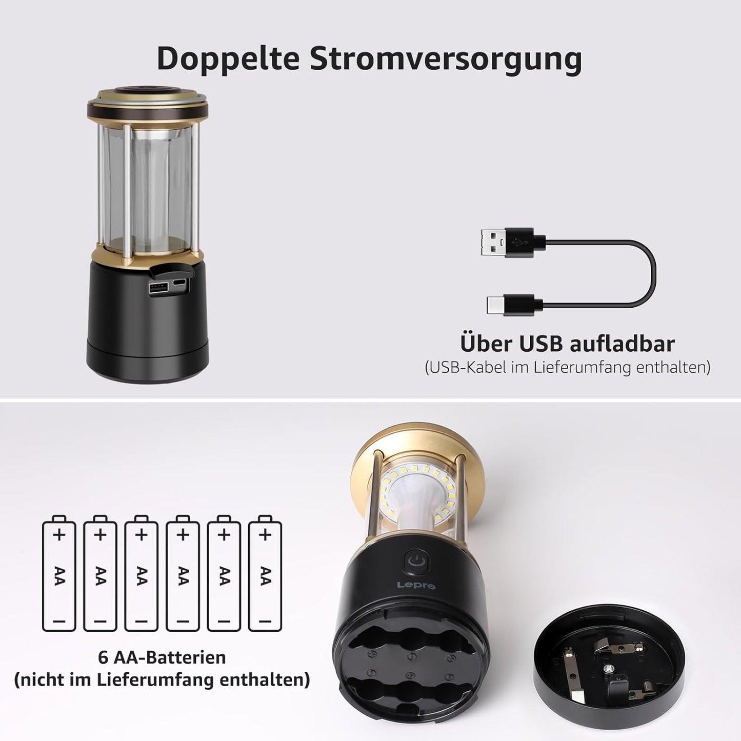 Lepro LED Campinglampe Batterie£¬Black