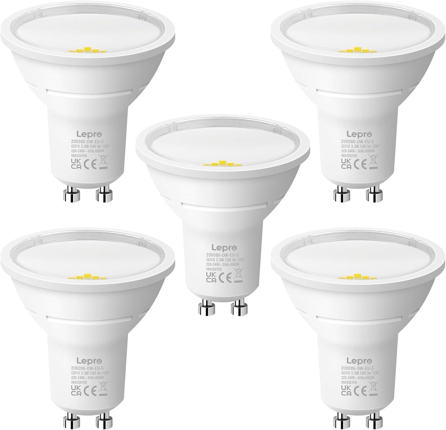 Lepro Energieklasse A GU10 LED Kaltwei? 3.3W Lampe, 590 lm, 6500K Tageslichtwei?, Nicht Dimmbar, Energiesparendes GU 10 LED Spot, 100¡ã Abstrahlwinkel f¨¹r B¨¹ro, Keller, Garage, Flur, 5 St¨¹ck