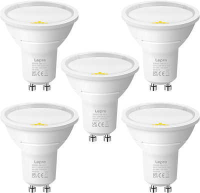Lepro Energieklasse A GU10 LED Kaltwei? 3.3W Lampe, 590 lm, 6500K Tageslichtwei?, Nicht Dimmbar, Energiesparendes GU 10 LED Spot, 100¡ã Abstrahlwinkel f¨¹r B¨¹ro, Keller, Garage, Flur, 5 St¨¹ck