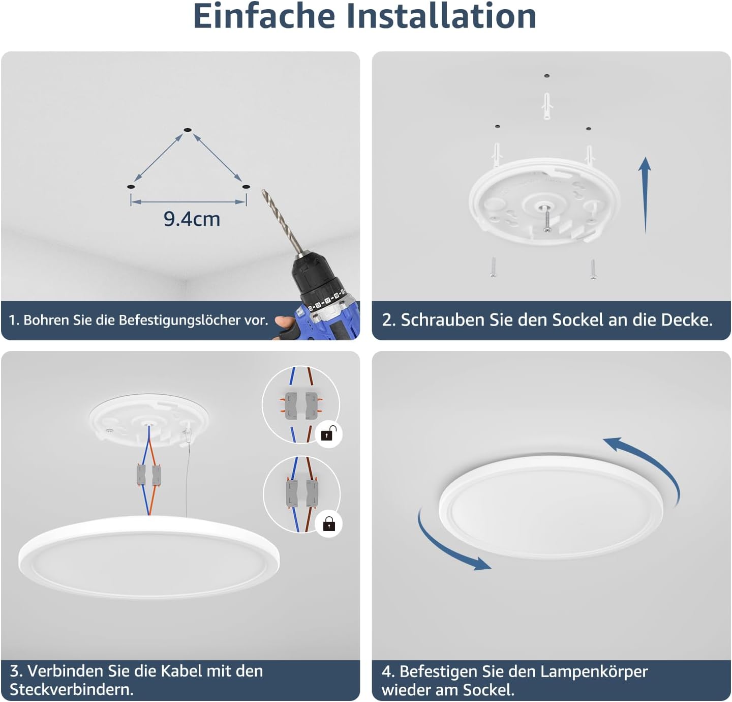 Lepro Deckenlampe 24W, IP44 Wasserfest Deckenleuchte，5000K 2400LM Badezimmer Lampe, Kaltweiß Deckenleuchte Badezimmer, ideal Badezimmerlampe Decke für Bad Schlafzimmer Flur Küche Wohnzimmer, Ø29.3cm