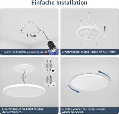 Lepro Deckenlampe 24W, IP44 Wasserfest Deckenleuchte，5000K 2400LM Badezimmer Lampe, Kaltweiß Deckenleuchte Badezimmer, ideal Badezimmerlampe Decke für Bad Schlafzimmer Flur Küche Wohnzimmer, Ø29.3cm