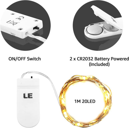 LE LED Lichterkette Batterie 1.2M, 4 x 20er LEDs Lichterketten aus Kupferdraht, IP65 Wasserdicht Drahtlichterkette f¨¹r Weihnachtenbeleuchtung, Party, Garten, Innen, Au?en, Hochzeit Deko, Warmwei?