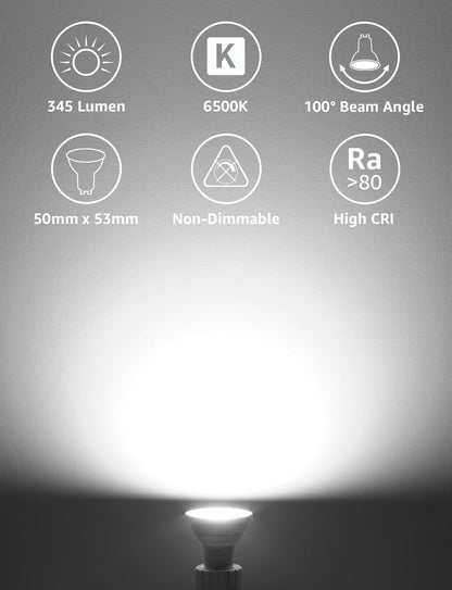 Lepro GU10 LED Kaltwei? Lampe 4.5W, 6500K, 345 Lumen, Ersetzt 50W Lampen, Nicht Dimmbar, 100¡ã Abstrahlwinkel, LED GU10 Kalweiss Reflektor Leuchtmittel, 10er Pack