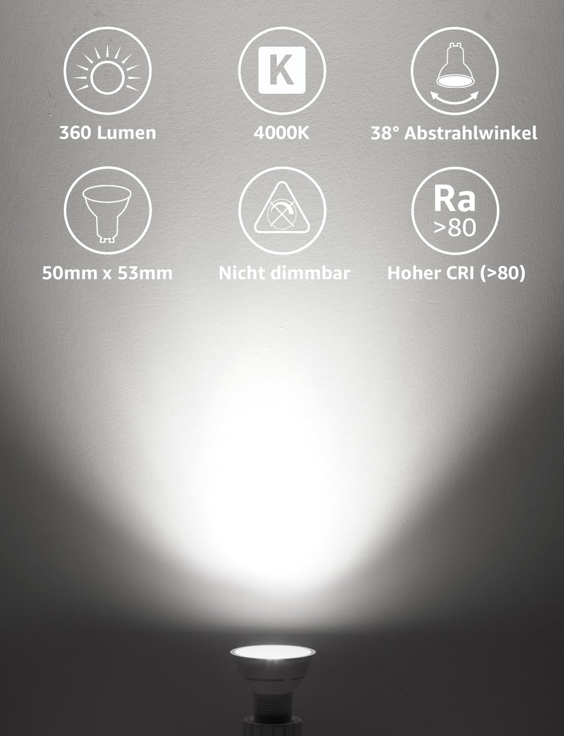 Lepro GU10 LED Neutralweiß 2W Lampe, 4000K, 360 Lumen, 38° Abstrahlwinkel, Nicht dimmbar Reflektorlampe, Energiesparendes GU10 LED Leuchtmittel für Wohnzimmer, Küche, Schlafzimmer, 4 Stück