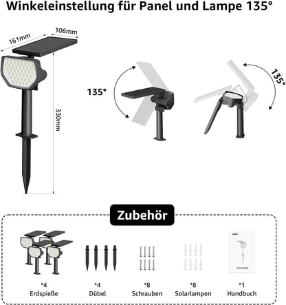 Lepro Solarlampen für Außen Garten, IP65 Solarleuchten mit Drehbaren Solar Panel, 2-in-1 Solar Strahler Außen mit 2 Beleuchtungsmodi, Solar Wegeleuchten für Gärten, Eingang, Garage, 4 Stück Warmweiß