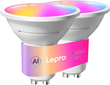 Lepro BG1 Smarte AI GU10 LED Lampe - RGBCW Farbwechsel & Dimmbar, Musik-Sync, Sprachsteuerung WLAN Alexa Gl¨¹hbirne, Kompatibel mit Alexa & Google Assistant, 2er Pack