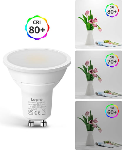 Lepro GU10 LED Kaltwei? Lampe 4.5W, 6500K, 345 Lumen, Ersetzt 50W Lampen, Nicht Dimmbar, 100¡ã Abstrahlwinkel, LED GU10 Kalweiss Reflektor Leuchtmittel, 10er Pack