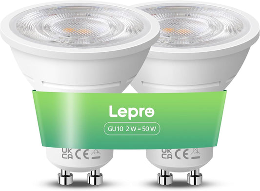 Lepro GU10 LED Warmweiss 2W Lampe, 2700K Warmweiß, 360 Lumen, 38° Abstrahlwinkel, Nicht dimmbar Reflektorlampe, Energiesparendes GU10 LED Leuchtmittel für Wohnzimmer, Küche, Schlafzimmer,2 Stück