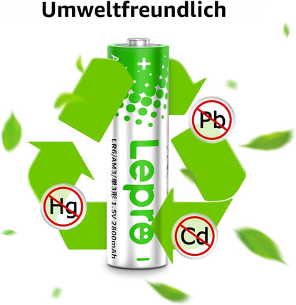 Lepro AA Batterien, 100 Stück, Alkaline Batterie AA mit 1.5V - Langlebig, Leistungsstark & Auslaufsicher, Ideal für Fernbedienungen, Spielzeug, Uhren, Taschenlampe UVM