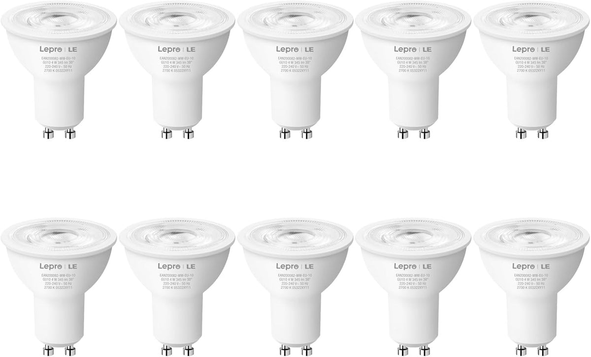 Lepro GU10 LED Lampe, 4W 345 Lumen 38° LED Leuchtmittel, 2700 Kelvin Warmweiß Energiesparlampe ersetzt 50W Halogenlampen, 38 Grad Abstrahlwinkel Glühbirnen, 10 Stück