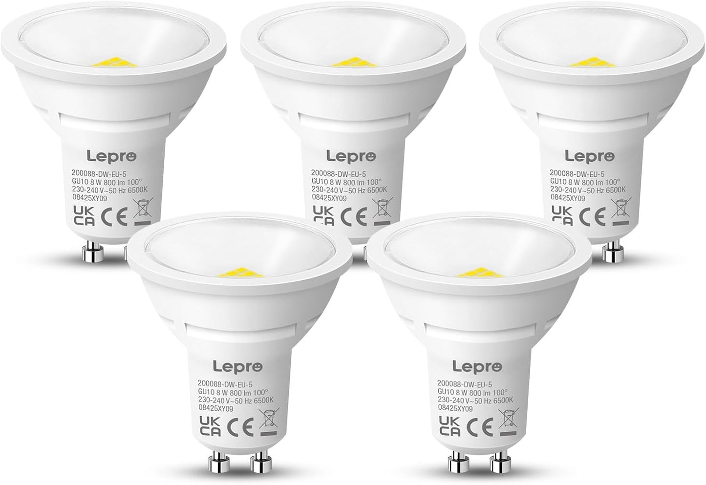 Lepro GU10 LED Kaltwei? 8W Lampe, 800 lm, 6500K Tageslichtwei?, 100¡ã Abstrahlwinkel, Nicht dimmbar, Energiesparendes GU10 LED Leuchtmittel f¨¹r B¨¹ro, Keller, Garage, Flur, Arbeitszimmer, 5 St¨¹ck