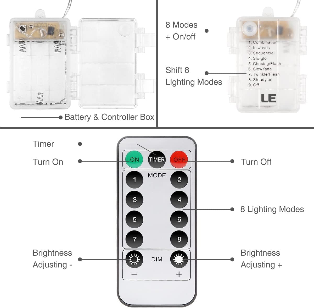 LE Lichtervorhang 3 * 3m, USB Lichterketten Vorhang 300 LEDs Warmwei?, 8 Modi Dimmbare Kupferdraht, Lichterkette Batterie f¨¹r Au?en Innen Deko Schlafzimmer, Partydekoration, Weihnachten, Hochzeit