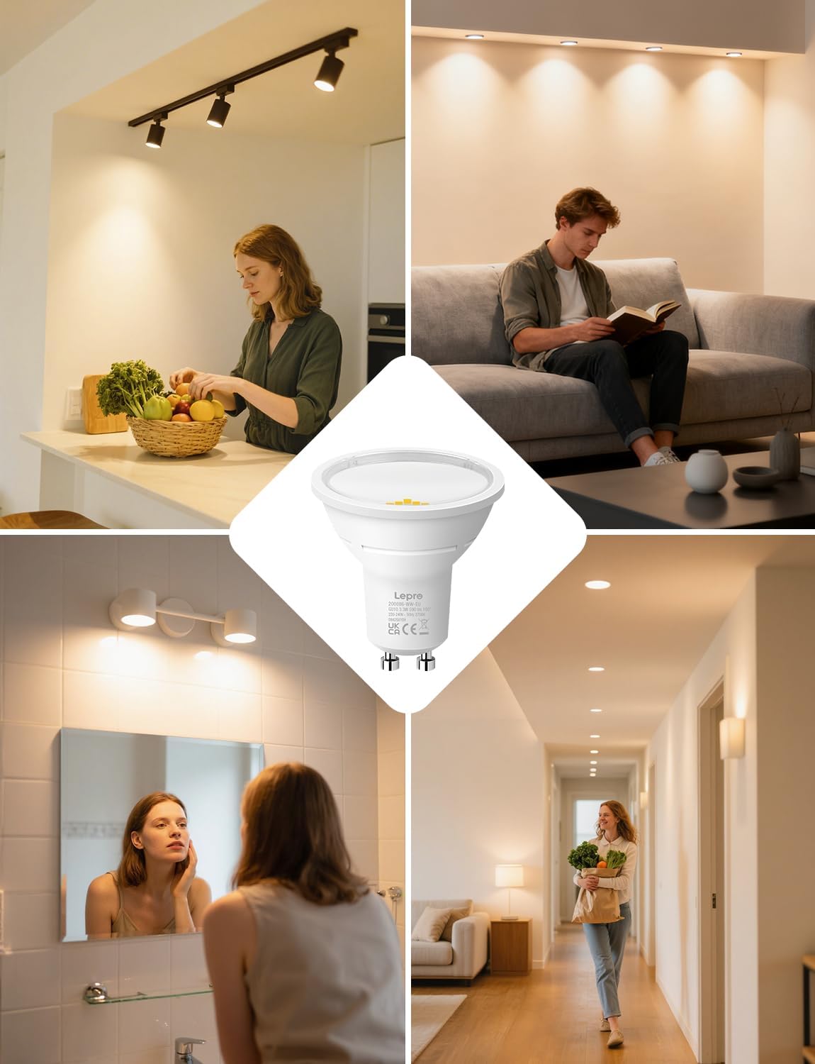 Lepro Energieklasse A GU10 LED Warmweiss Lampe, 3.3W 2700K Warmwei? 590 lm, Nicht Dimmbar, 100¡ã Abstrahlwinkel, Energiesparendes GU 10 LED Leuchtmittel f¨¹r Flur, Wohnzimmer, Schlafzimmer, 5 St¨¹ck