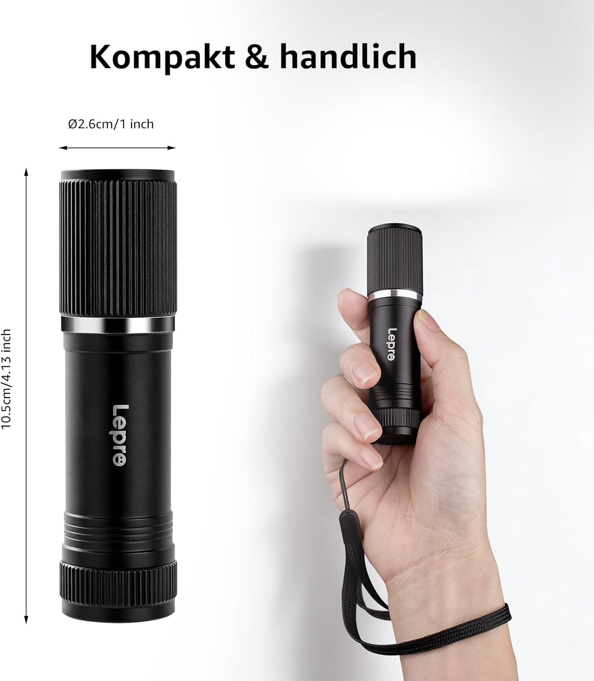 Lepro LED Taschenlampe Klein 2er-Pack, Hell Mini Taschenlampe Batteriebetrieben, Robustes Aluminium Geh?use, IPX4 Wasserdicht, Ideal f¨¹r Camping, Notfall, Wandern & Kinder (Inkl. Batterien)