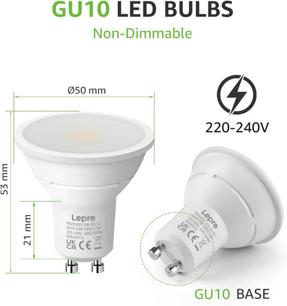 Lepro GU10 LED Kaltwei? Lampe 4.5W, 6500K, 345 Lumen, Ersetzt 50W Lampen, Nicht Dimmbar, 100¡ã Abstrahlwinkel, LED GU10 Kalweiss Reflektor Leuchtmittel, 10er Pack