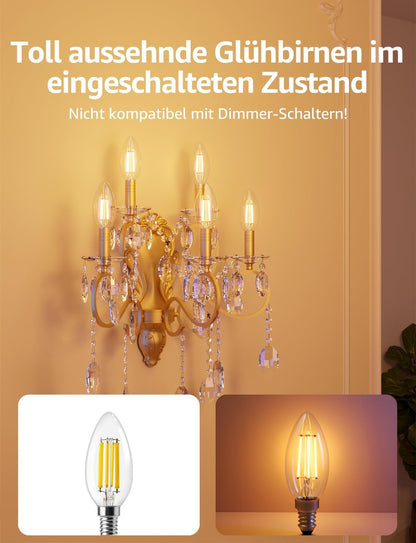 Lepro Energieklasse A E14 LED warmweiss Lampe 2.2W 470 Lumen C35 2700K Warmwei? LED Gl¨¹hbirne, entspricht 40W Gl¨¹hlampe, 300¡ã Abstrahlwinkel Nicht Dimmbar Energiesparlampe, 4er-Pack