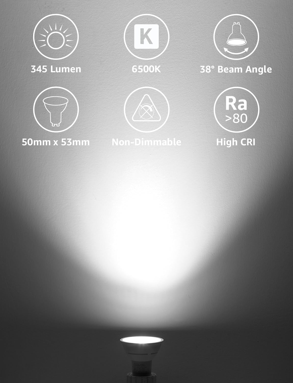 Lepro GU10 LED Kaltwei? Lampe 3.6W, 6500K, 345 Lumen, 38¡ã Spot, CRI>80, Nicht dimmbar, Energiesparend >92%, LED Reflektorlampe, Ersatz f¨¹r 50W Lampen, 10er Pack