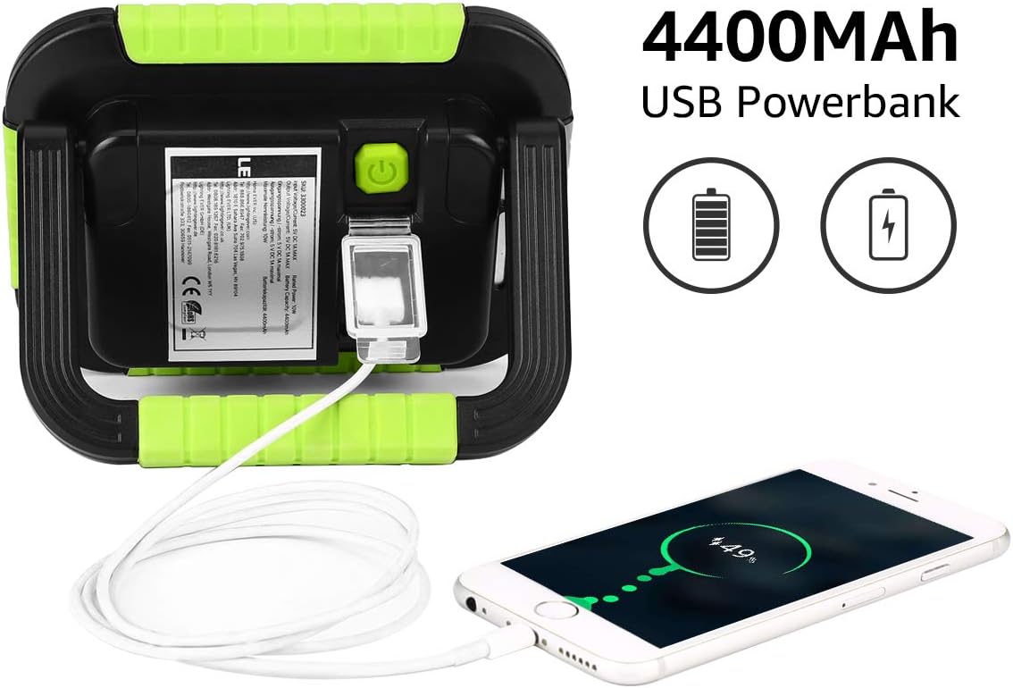 LE LED Akku Strahler, Campinglampe Tragbar, 10W 1000 Lumen Superhell Wiederaufladbare Suchscheinwerfer, Dimmbar Notfallleuchte mit 3 Lichtmodi für Stromausfällen, Camping usw.