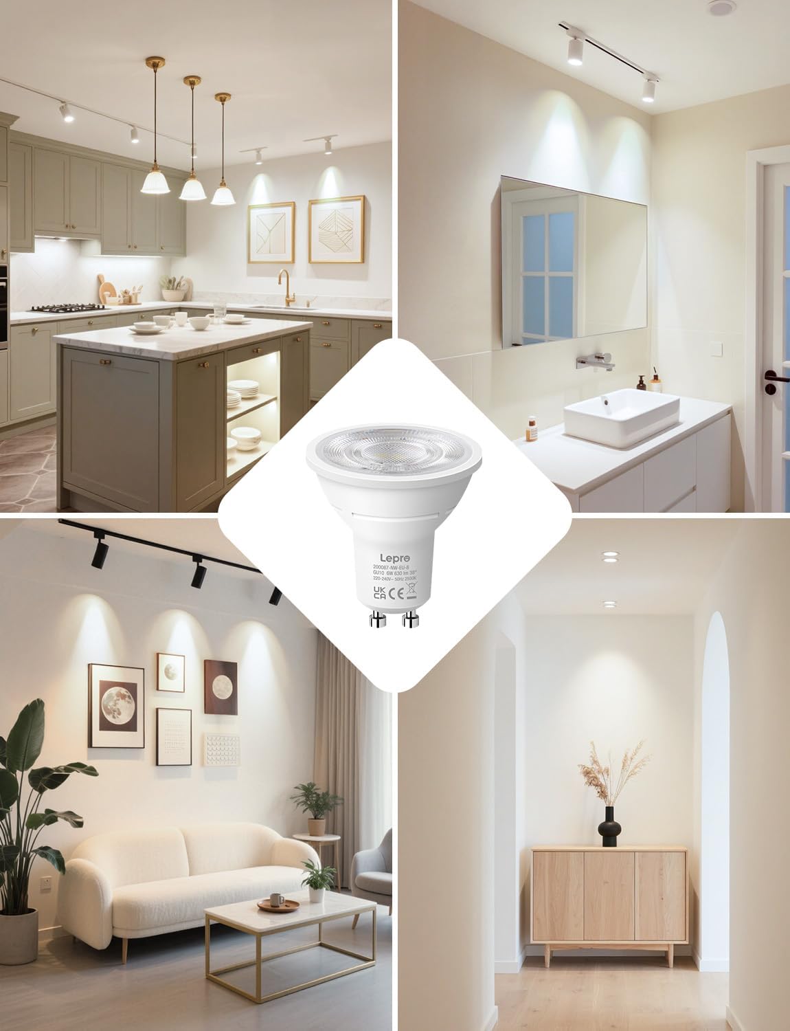 Lepro GU10 LED Neutralweiß 6W Lampe, 4000K Neutralweiß, 630 Lumen, 38° Abstrahlwinkel, Nicht dimmbar Reflektorlampe, Energiesparendes GU10 LED Leuchtmittel für Büro, Küche, Flur, 8 Stück