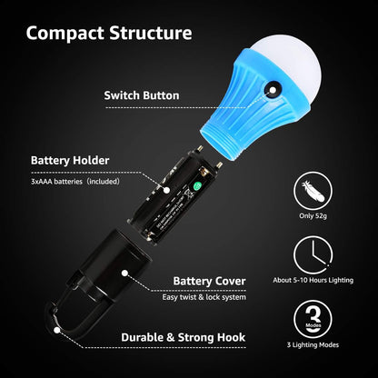 Lepro Campinglampe, Tragbare Zeltlampe, LED Camping Laterne, Camping Licht, Glühbirne Set-Notlicht 4 Stück für Camping Abenteuer Angeln Garage Notfall Stromausfall, 12 AAA Batterien enthalten