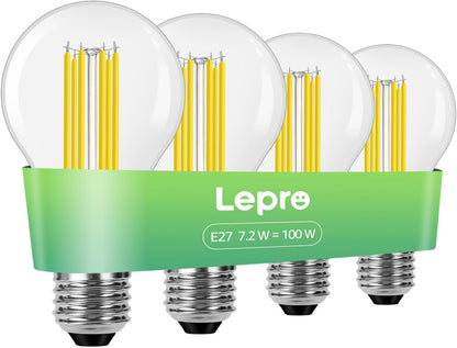 Lepro Energieklasse A E27 LED Warmweiss, 7.2W 1521 Lumen Glühbirne E27, Nicht Dimmbar, A60 Led Birne, 2700 Kelvin Warmweiß, 300° Abstrahlwinkel Energiesparlampe, ersetzt 100W Leuchtmittel, 4 Stück