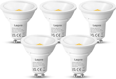 Lepro GU10 LED Warmweiss 8W Lampe, 800 lm, 2700K Warmwei?, 100¡ã Abstrahlwinkel, Nicht dimmbar, Energiesparendes GU10 LED Leuchtmittel f¨¹r Flur, Eingangsbereich, Wohnzimmer, Schlafzimmer, 5 St¨¹ck