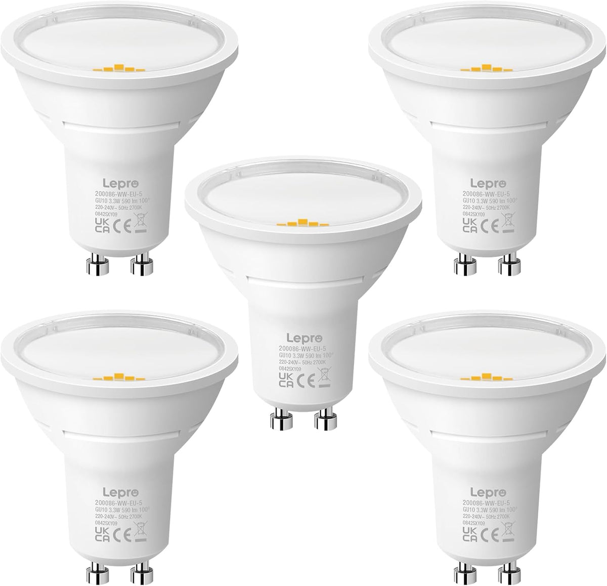 Lepro Energieklasse A GU10 LED Warmweiss Lampe, 3.3W 2700K Warmwei? 590 lm, Nicht Dimmbar, 100¡ã Abstrahlwinkel, Energiesparendes GU 10 LED Leuchtmittel f¨¹r Flur, Wohnzimmer, Schlafzimmer, 5 St¨¹ck