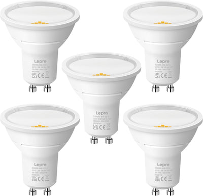 Lepro Energieklasse A GU10 LED Warmweiss Lampe, 3.3W 2700K Warmwei? 590 lm, Nicht Dimmbar, 100¡ã Abstrahlwinkel, Energiesparendes GU 10 LED Leuchtmittel f¨¹r Flur, Wohnzimmer, Schlafzimmer, 5 St¨¹ck