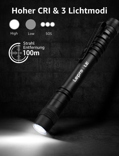 Lepro Taschenlampe, Mini LED IPX4 Wasserdicht Stiftlampe, 3 Modi Handheld Taschenlampe Klein, Stift Lampe perfekt f¨¹r Inspektion, Arbeit, Reparatur (2 St¨¹ck)