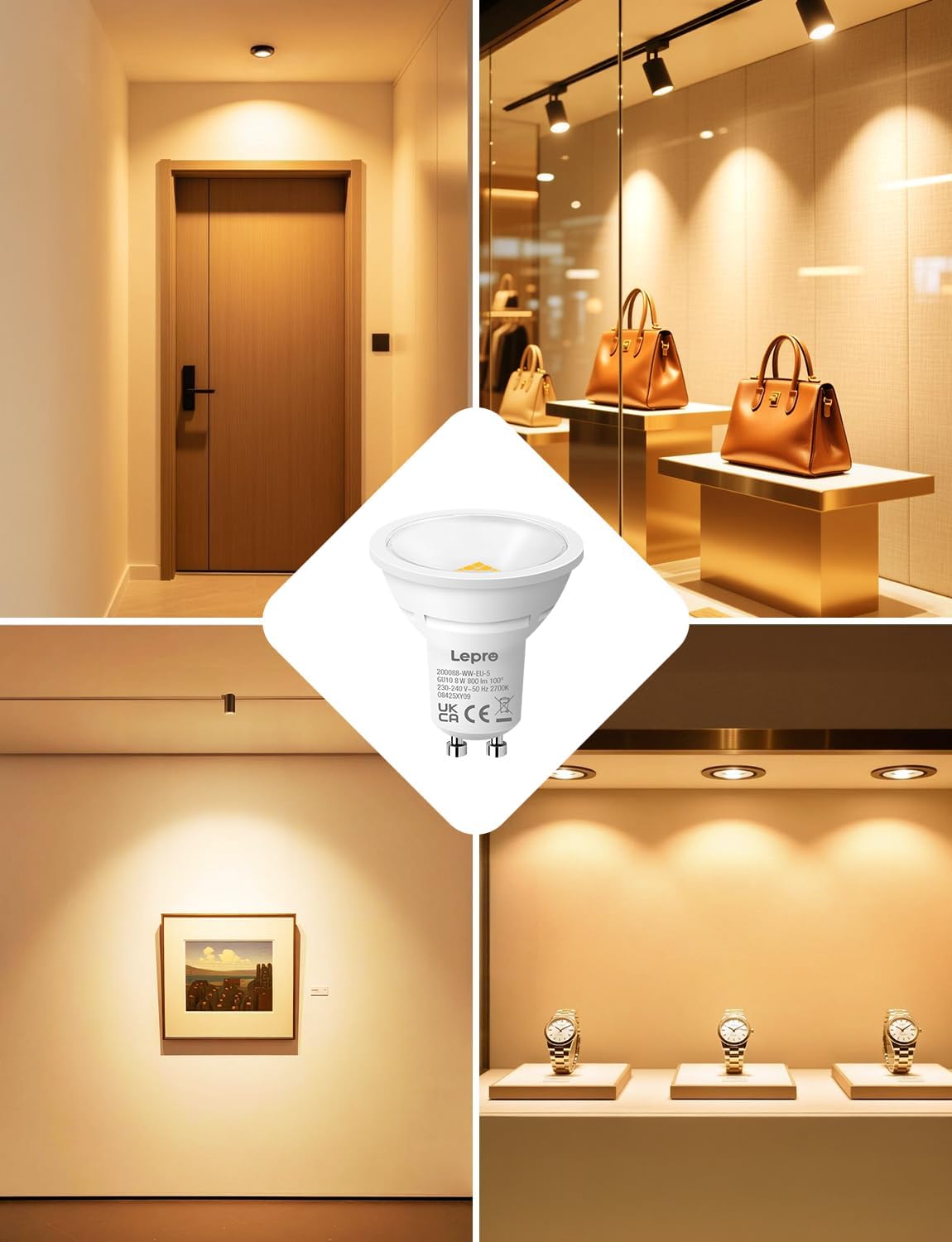 Lepro GU10 LED Warmweiss 8W Lampe, 800 lm, 2700K Warmwei?, 100¡ã Abstrahlwinkel, Nicht dimmbar, Energiesparendes GU10 LED Leuchtmittel f¨¹r Flur, Eingangsbereich, Wohnzimmer, Schlafzimmer, 5 St¨¹ck