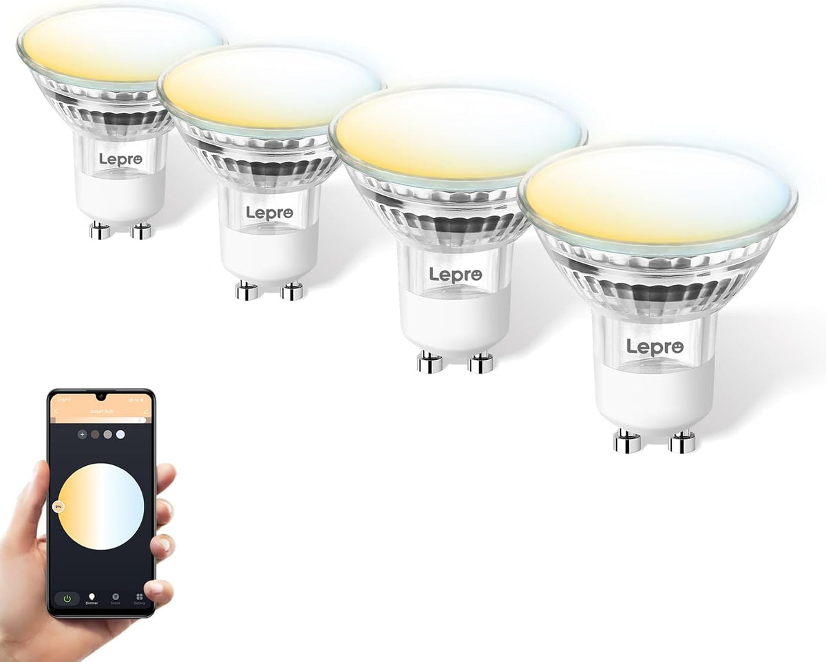 Lepro GU10 Smart Lampe, Wlan Alexa Glühbirnen, Wifi LED Leuchtmittel, 4 Pack (4.5W = 50W, Dimmbare Weiß 2700K-6500K per App oder Sprache), Kompatibel mit Alexa Echo, Google Home