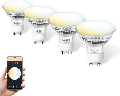 Lepro GU10 Smart Lampe, Wlan Alexa Glühbirnen, Wifi LED Leuchtmittel, 4 Pack (4.5W = 50W, Dimmbare Weiß 2700K-6500K per App oder Sprache), Kompatibel mit Alexa Echo, Google Home