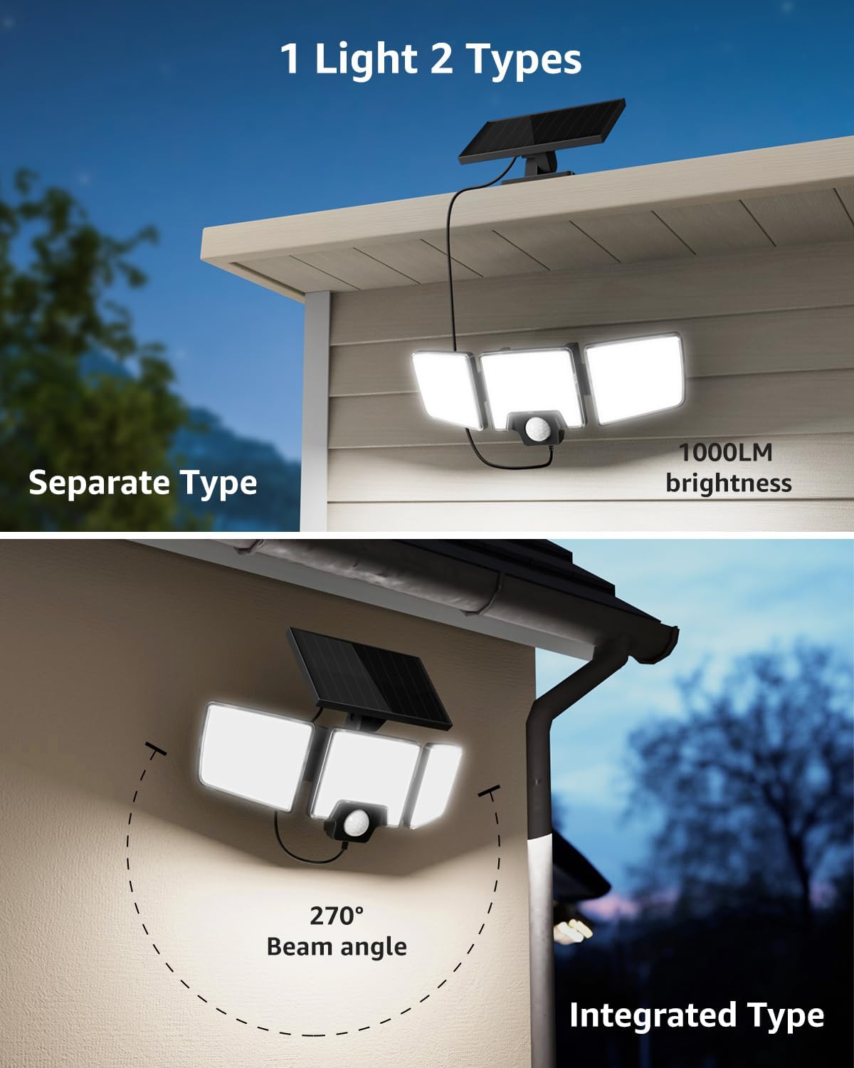 Lepro Solarlampen mit Bewegungsmelder Solar Außenleuchte Led Solar Strahler für Außen, mit Fernbedienung, 2 in 1, Separiert und Integriert, mit 2 Lichtmodi, IP65, für Hof, Garage, Solarleucht, 2 Stück