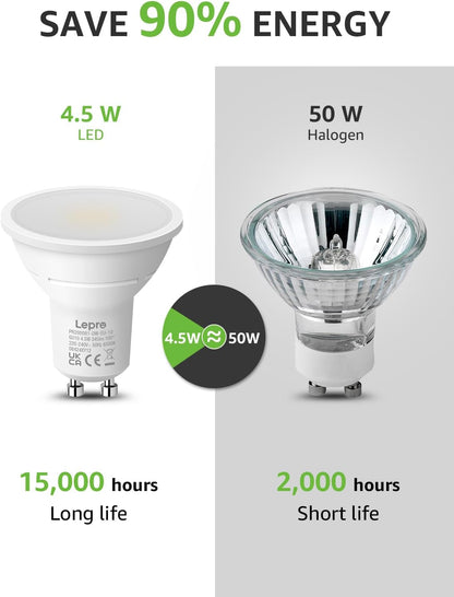 Lepro GU10 LED Kaltwei? Lampe 4.5W, 6500K, 345 Lumen, Ersetzt 50W Lampen, Nicht Dimmbar, 100¡ã Abstrahlwinkel, LED GU10 Kalweiss Reflektor Leuchtmittel, 10er Pack