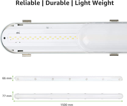 4x LED Feuchtraumleuchte 150cm, 48W 7,200lm Superhell LED Wannenleuchten, LED Feuchtraum Leuchte Neutralweiß 4000K IP65 , Wasserfest Kellerleuchte im Reihenschaltung, Werkstattleuchte, Garage