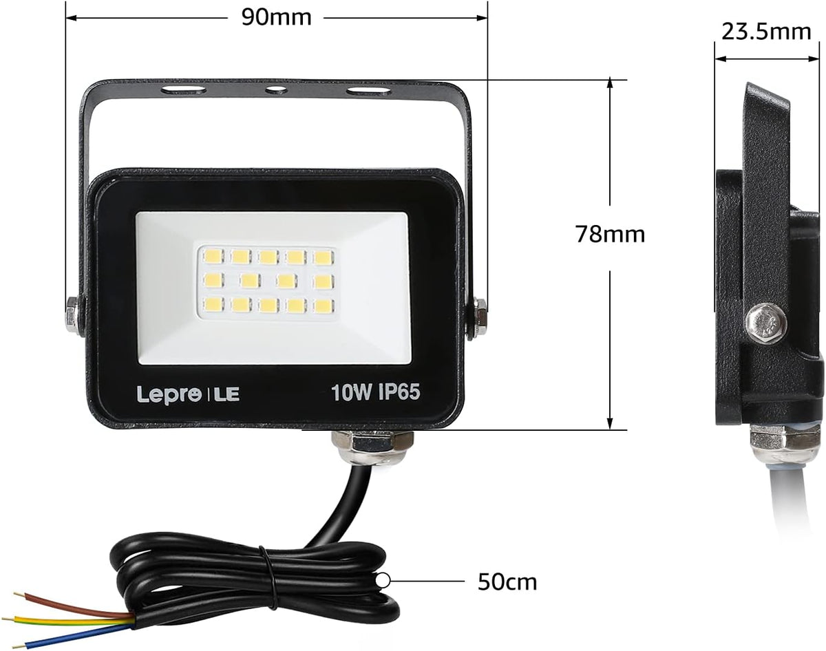 Lepro LED Strahler Außen 10W, LED Fluter 850LM, Superhell LED Außenstrahler, IP65 Wasserdicht LED Fluter, 5000K Kaltweiß Scheinwerfer Flutlicht, Außenlampe für Garten, Innenhöfe, Garage, Hotel, Sportplatz [Energieklasse F]