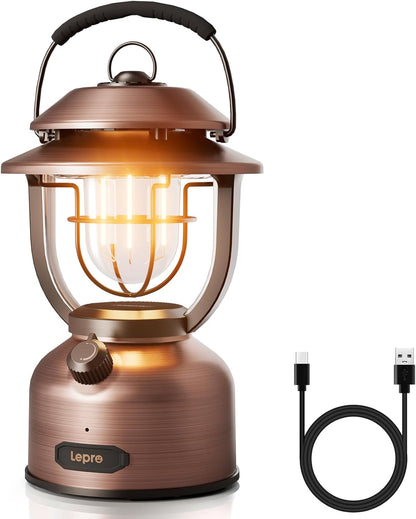 Campinglampe Aufladbar, Lepro Retro Camping lampe 1000 Lumen Dimmbar, 2500K Warmweiß und 5000K Kaltweiß, für Camping und Picknick, Innenbeleuchtung, Dekorative Beleuchtung, Notfälle usw.