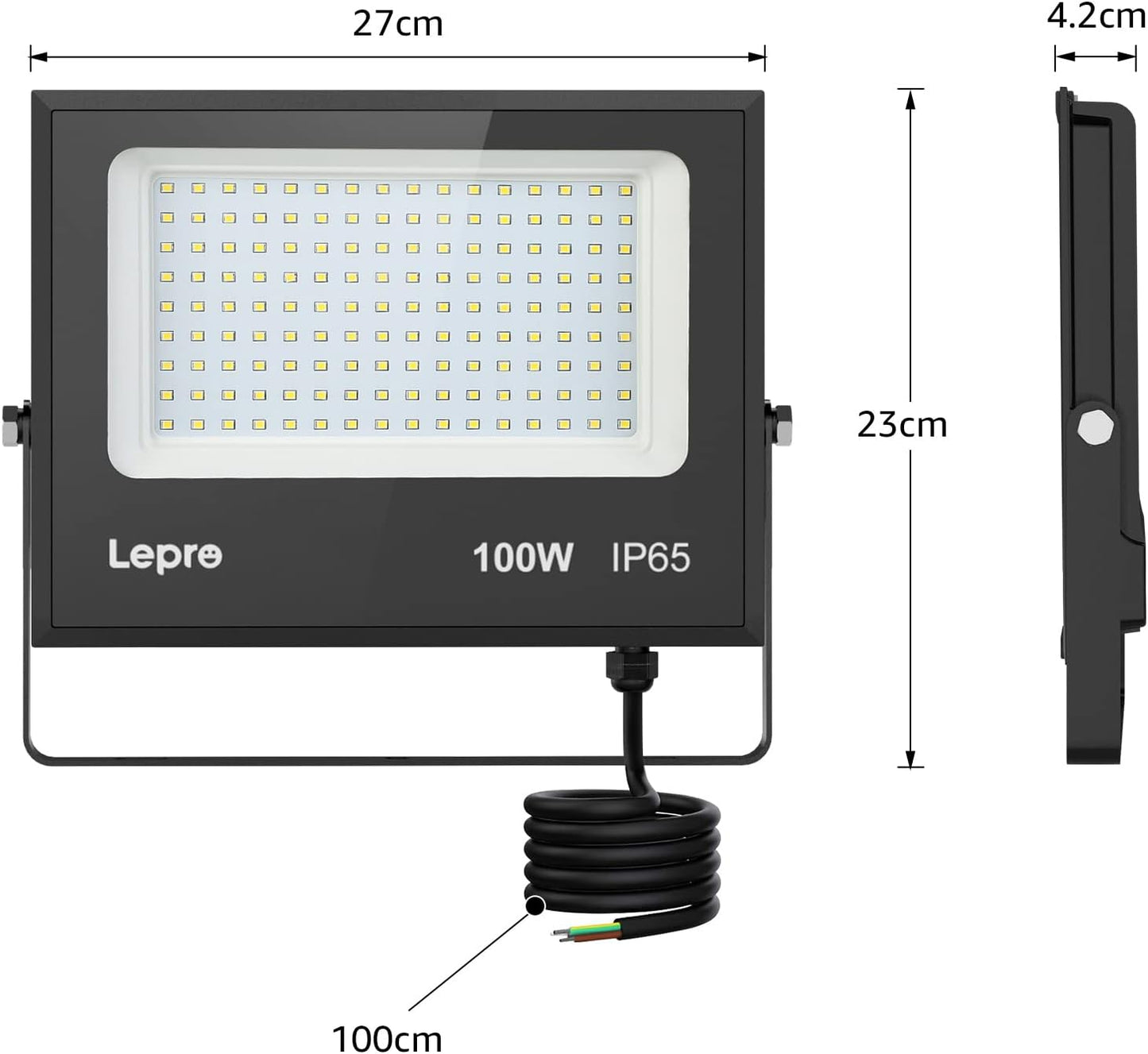 Lepro LED Strahler Außen, 100W LED Fluter Superhell Außenstrahler 12000LM, IP65 Wasserdicht 6500K Scheinwerfer Flutlicht mit 2835 SMD LEDs, Außenlampe für Garten, Innenhöfe, Garage, Hotel, Sportplatz