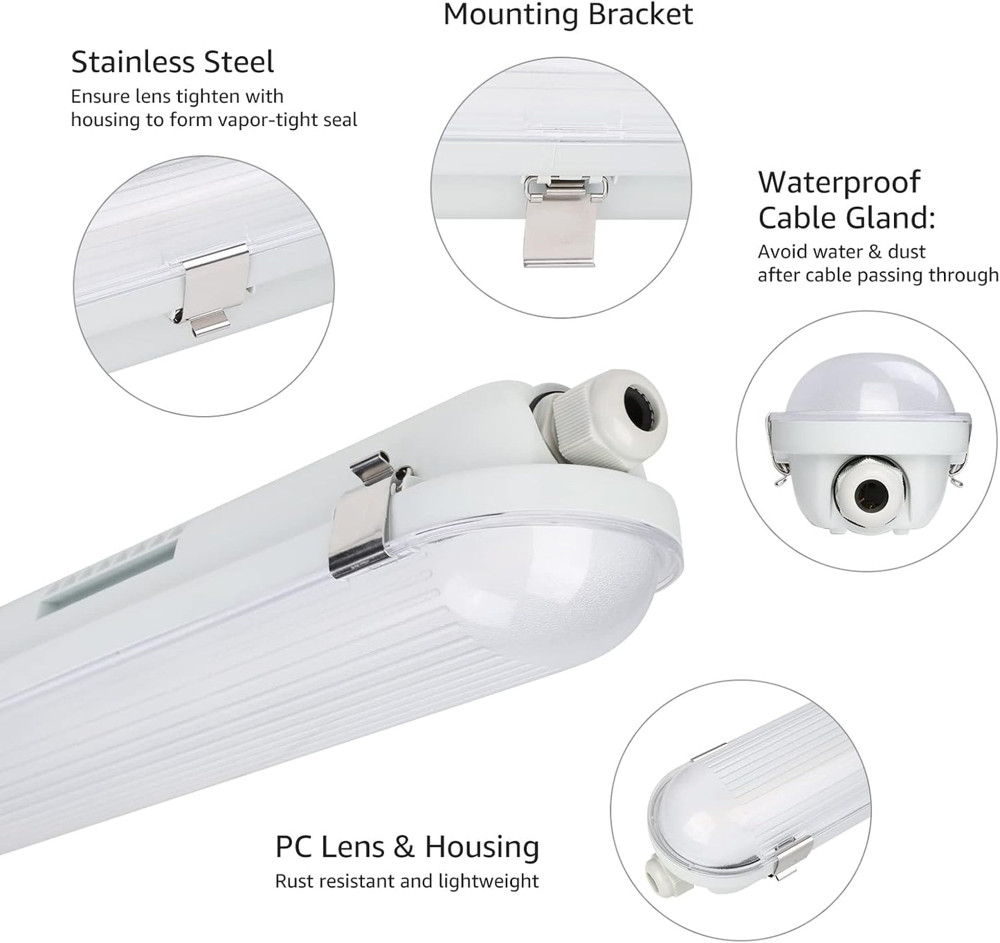4x 120 cm LED Feuchtraumleuchten, 36W, 5400lm, 4000K Neutralweiß, IP65, Wasserfest für Keller, Werkstatt, Garage, Innen- & Außenbereich