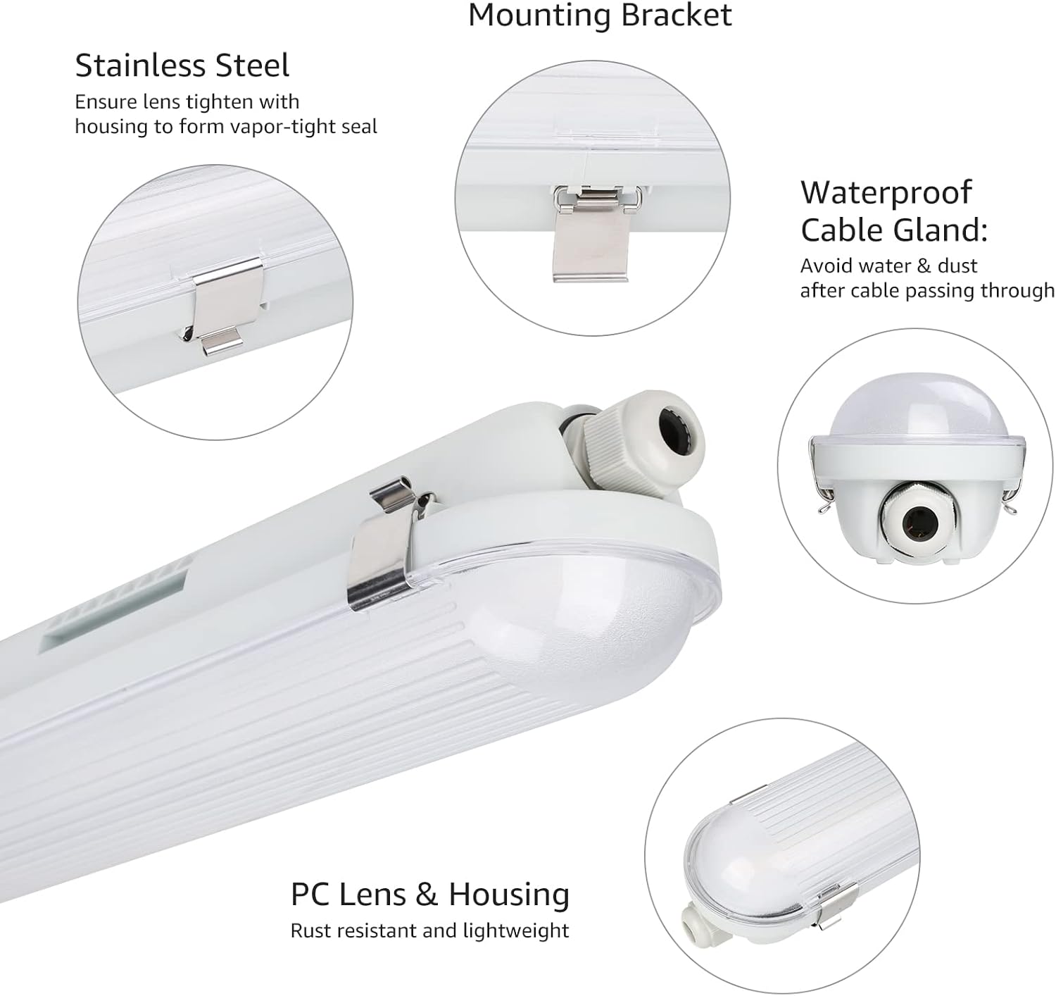 4x 120 cm LED Feuchtraumleuchten, 36W, 5400lm, 4000K Neutralweiß, IP65, Wasserfest für Keller, Werkstatt, Garage, Innen- & Außenbereich