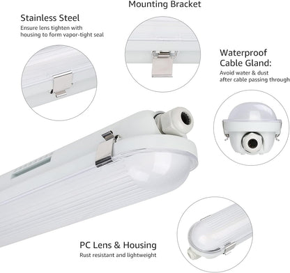 4x 120 cm LED Feuchtraumleuchten, 36W, 5400lm, 4000K Neutralweiß, IP65, Wasserfest für Keller, Werkstatt, Garage, Innen- & Außenbereich