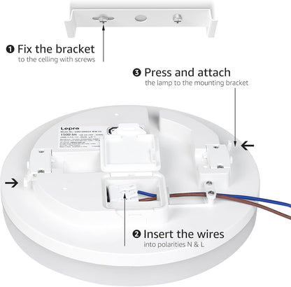LE Deckenlampe 15W, LED Deckenleuchte IP54 Wasserfest, 3000K 1500LM Badezimmer Lampe, Rund Badlampe Decke, ideal für Bad Schlafzimmer Flur Küche Wohnzimmer Balkon, Kaltweiß, Ø22cm