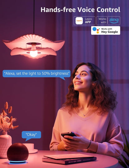 Lepro AI Smart Glühbirne B1, E27 Lampe 8.5W 806lm Dimmbar, Personalisierter KI-Lichtdesigner, Sprachsteuerung/Musik Sync, WiFi & Bluetooth Smart Bulb, Kompatibel mit Alexa/Google Assistant, 4 Stück