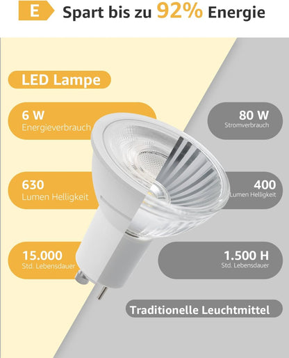 Lepro GU10 LED Warmweiss 6W Lampe, 2700K Warmweiß, 630 Lumen, 38° Abstrahlwinkel, Nicht dimmbar Reflektorlampe, Energiesparendes GU10 LED Leuchtmittel für Wohnzimmer, Küche, Schlafzimmer,8 Stück