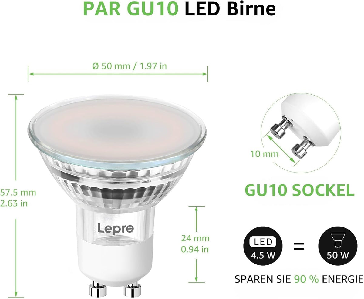 Lepro GU10 Smart Lampe, Wlan Alexa Glühbirnen, Wifi LED Leuchtmittel, 4 Pack (4.5W = 50W, Dimmbare Weiß 2700K-6500K per App oder Sprache), Kompatibel mit Alexa Echo, Google Home