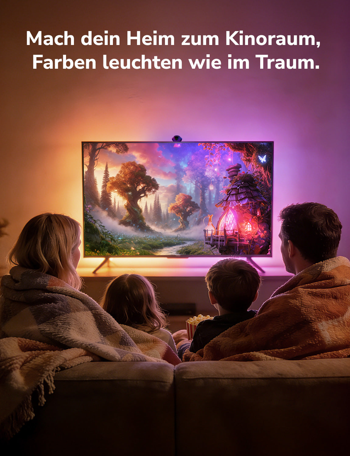 Lepro STV1 AI Smart TV Hintergrundbeleuchtung mit Kamera,LED Streifen für TVs, Geringe Latenz/Musiksynchronisation/Sprach und App-Steuerung RGBIC led Strip mit Ultraweitwinkelobjektiv