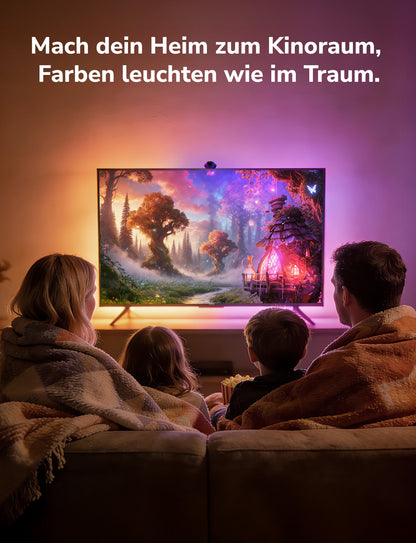Lepro STV1 AI Smart TV Hintergrundbeleuchtung mit Kamera,LED Streifen für TVs, Geringe Latenz/Musiksynchronisation/Sprach und App-Steuerung RGBIC led Strip mit Ultraweitwinkelobjektiv