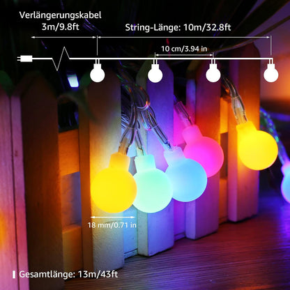 Lepro 100er LED Kugel Lichterkette Bunt 13M, Partybeleuchtung Au?en mit Stecker, 8 Modi und Merk Funktion, ideale Partylichterkette f¨¹r Innen, Hochzeit, Party Deko usw. Mehrfarbig