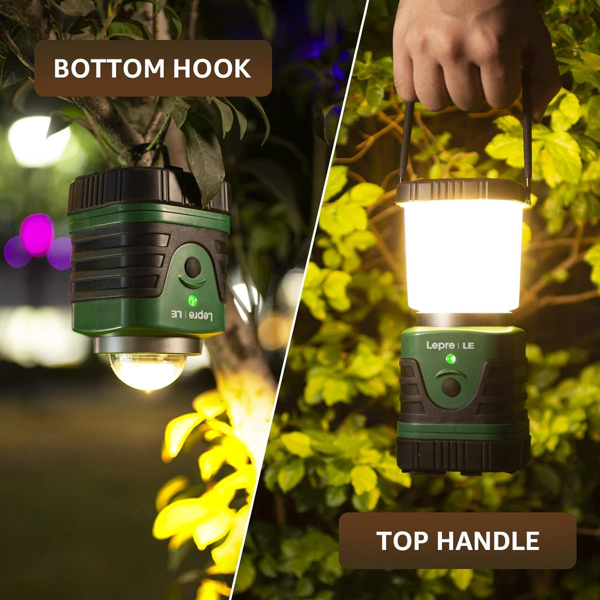 LE LED Campinglampe Tragbar, Superhell wiederaufladbare Suchscheinwerfer mit Bügel und Haken, 4 Helligkeiten Dimmbar, Notfallleuchte für Stromausfällen, Wandern, Notfall, Ausfälle usw. 2 Stück